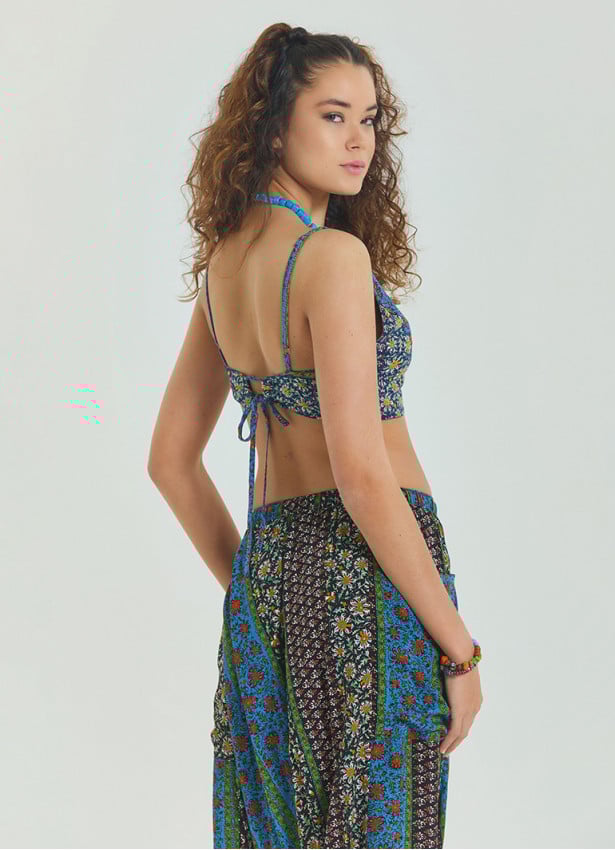 Lace Up Open Back Adjustable Navy Blue Authentic Blouse 4652